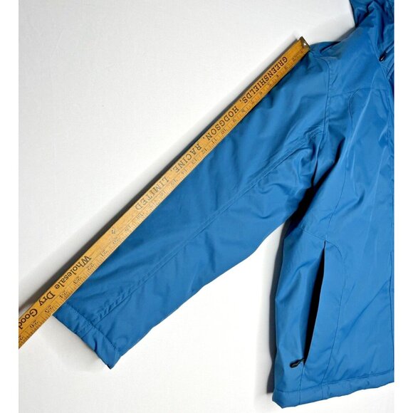 LL Bean Winter Warmer Jacket Women 1X REG Blue Fleece Lined Hood Zip Pocket Snap - Picture 8 of 14